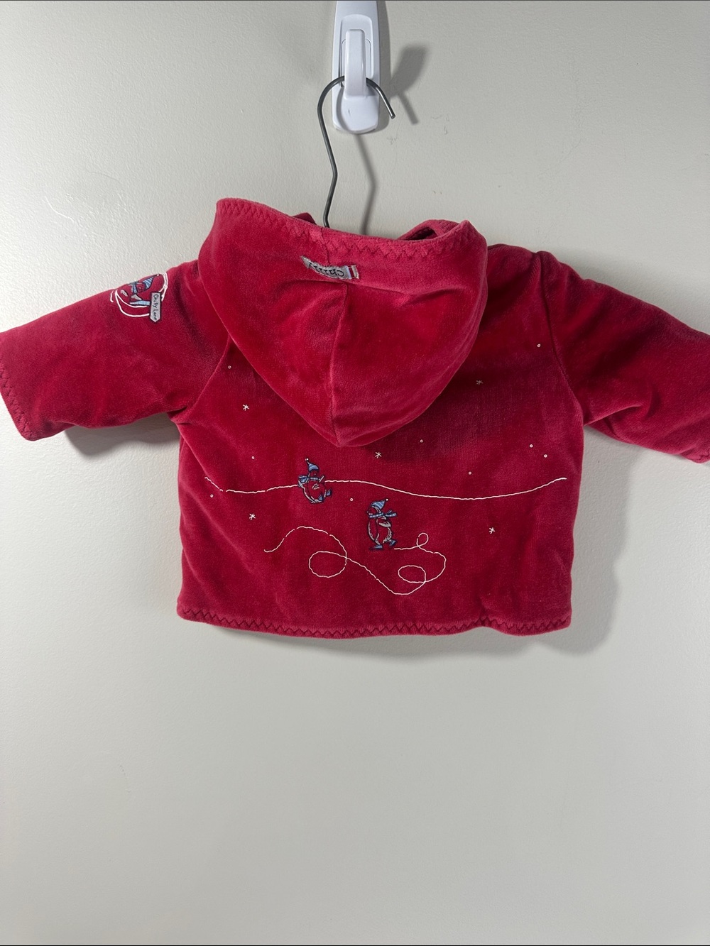 Lullaby Club Red Hooded Baby Jacket New Born Penguins Skating Winter Christmas - Picture 4 of 5